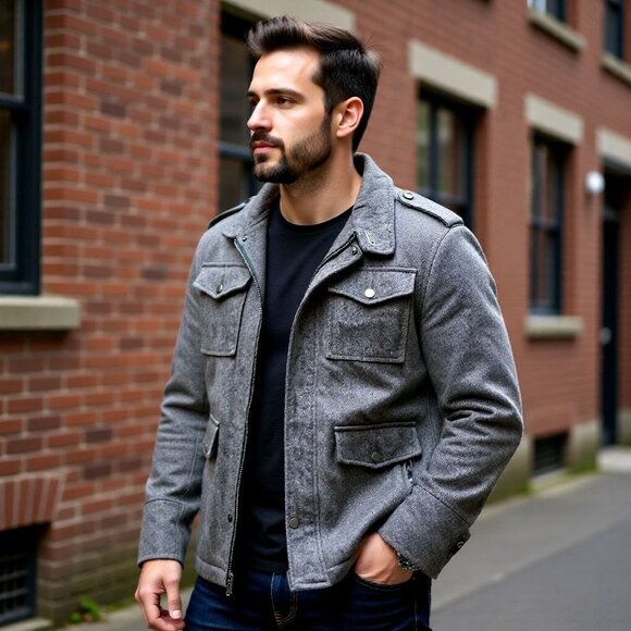 Brave Soul Mens Black Label Wool Blend Jacket Large Gray - Picture 3 of 6